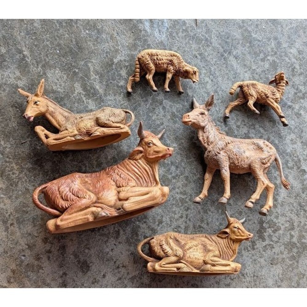 6 Vintage Italy Fontanini Depose OX, SHEEP & DONKEY Nativity Spider Logo